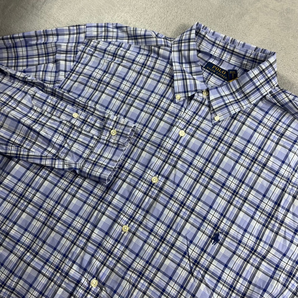 Polo Ralph Lauren Mens 2XLT Blue Plaid Long Sleeve Button Down Shirt Big & Tall